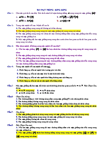 38 Câu hỏi Hình học 11 - Phần: 2 mặt phẳng song song (Có đáp án)