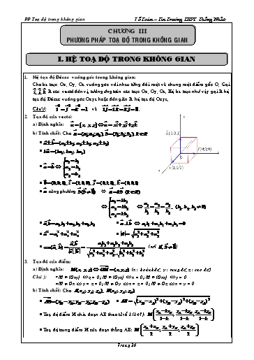 Đề cương ôn tập môn Hình học 12 - Chương III: Phương pháp tọa độ trong không gian - Trường THPT Thống Nhất