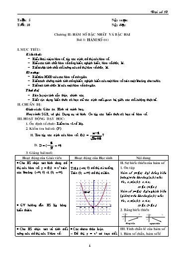 Giáo án Đại số 10 - Tiết 10, Bài 1: Hàm số