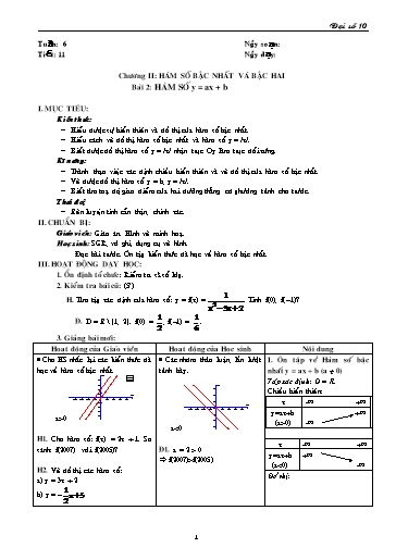 Giáo án Đại số 10 - Tiết 11, Bài 2: Hàm số y = ax + b