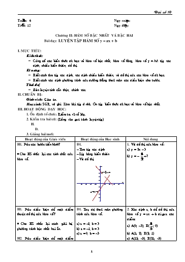 Giáo án Đại số 10 - Tiết 12, Bài: Luyện tập hàm số y = ax + b
