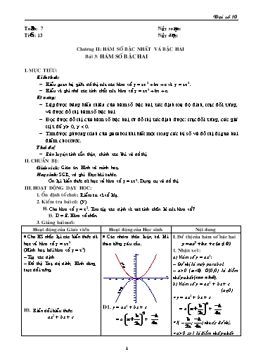 Giáo án Đại số 10 - Tiết 13, Bài 3: Hàm số bậc 2