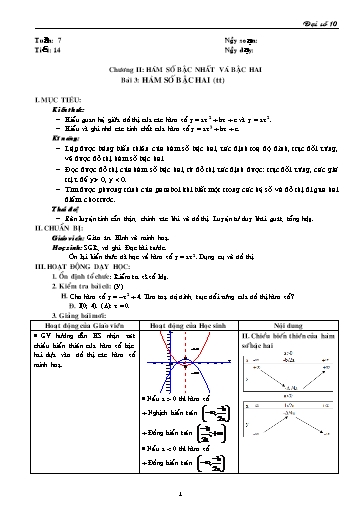 Giáo án Đại số 10 - Tiết 14, Bài 3: Hàm số bậc 2