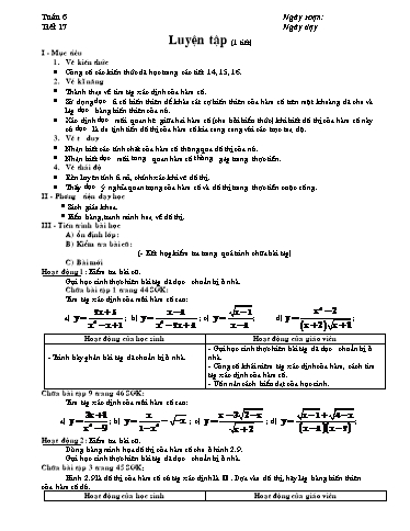 Giáo án Đại số 10 - Tiết 17: Luyện tập