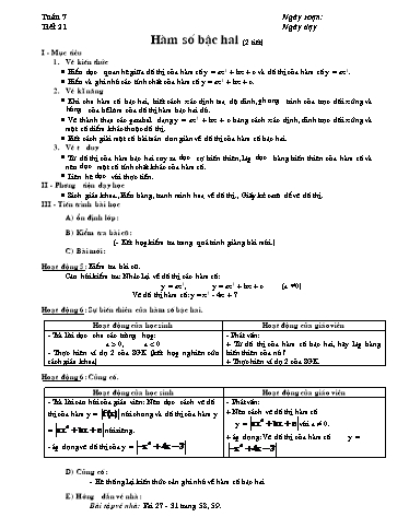 Giáo án Đại số 10 - Tiết 21, Bài: Hàm số bậc 2