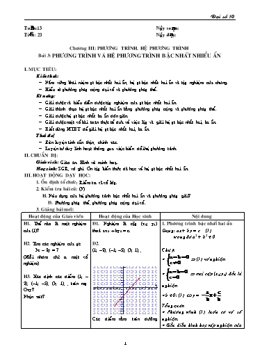 Giáo án Đại số 10 - Tiết 23, Bài 3: Phương trình và hệ phương trình bậc nhất nhiều ẩn
