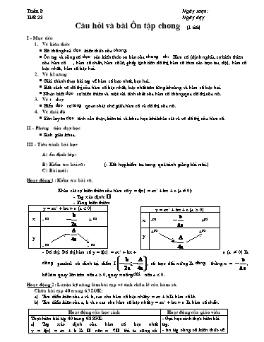 Giáo án Đại số 10 - Tiết 23: Câu hỏi và bài tập ôn tập chương