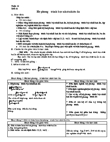 Giáo án Đại số 10 - Tiết 35, Bài: Hệ phương trình bậc nhất nhiều ẩn