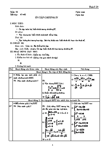 Giáo án Đại số 10 - Tiết 47+48, Bài: Ôn tập chương IV