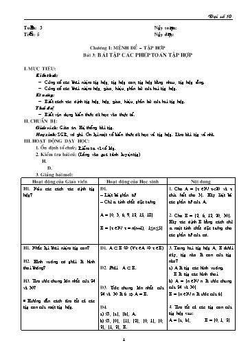 Giáo án Đại số 10 - Tiết 5, Bài 3: Bài tập các phép toán tập hợp
