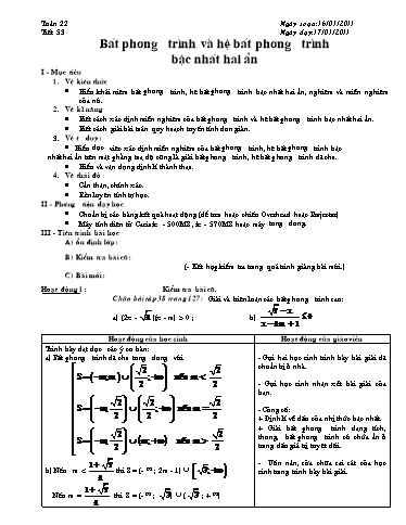 Giáo án Đại số 10 - Tiết 53, Bài: Bất phương trình và hệ bất phương trình bậc nhất 2 ẩn
