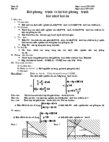 Giáo án Đại số 10 - Tiết 55, Bài: Bất phương trình và hệ bất phương trình bậc nhất 2 ẩn