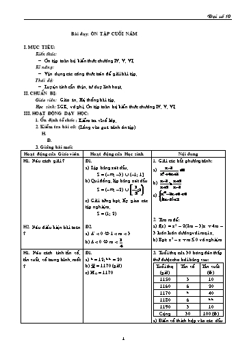 Giáo án Đại số 10 - Tiết 60, Bài: Ôn tập cuối năm