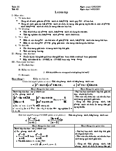 Giáo án Đại số 10 - Tiết 63: Luyện tập