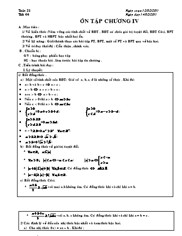 Giáo án Đại số 10 - Tiết 64: Ôn tập chương IV
