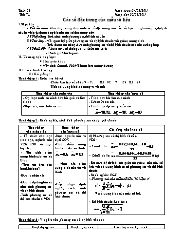 Giáo án Đại số 10 - Tiết 71, Bài: Các số đặc trưng của mẫu số liệu