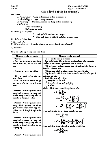 Giáo án Đại số 10 - Tiết 73: Câu hỏi và bài tập chương V