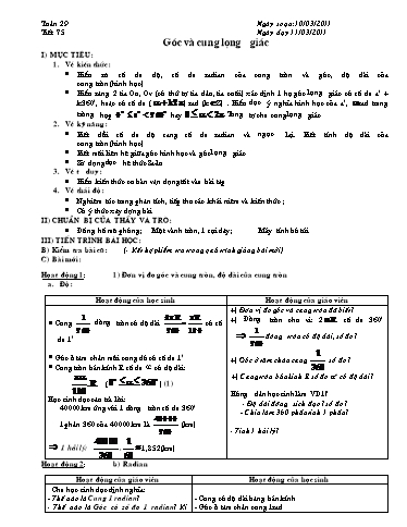 Giáo án Đại số 10 - Tiết 75: Góc và cung lượng giác