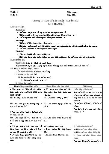 Giáo án Đại số 10 - Tiết 9, Bài 1: Hàm số