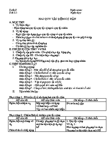 Giáo án Giải tích 11 nâng cao - Tiết 23, Bài: 2 quy tắc đếm cơ bản