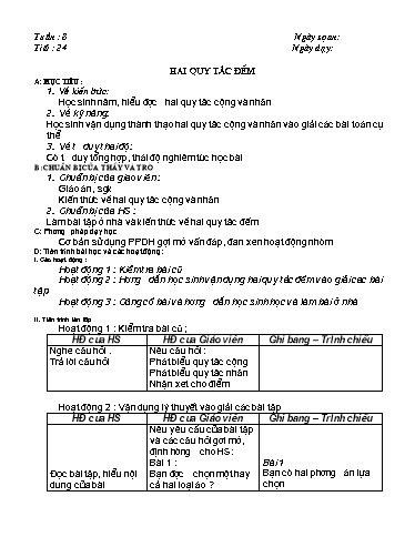 Giáo án Giải tích 11 nâng cao - Tiết 24, Bài: 2 quy tắc đếm cơ bản