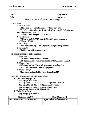 Giáo án Giải tích 11 nâng cao - Tiết 3, Bài 1: Các hàm số lượng giác
