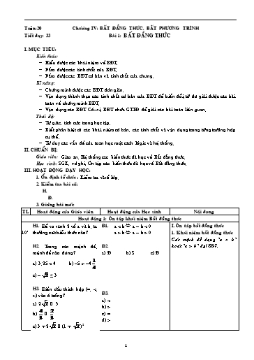 Giáo án Giải tích 11 - Tiết 33, Bài 1: Bất đẳng thức