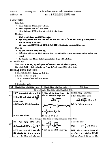 Giáo án Giải tích 11 - Tiết 34, Bài 1: Bất đẳng thức
