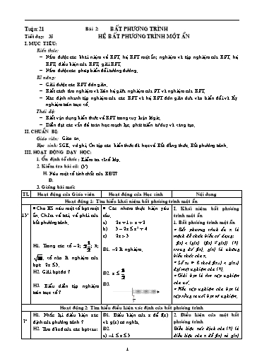 Giáo án Giải tích 11 - Tiết 35, Bài 2: Bất phương trình, Hệ bất phương trình 1 ẩn