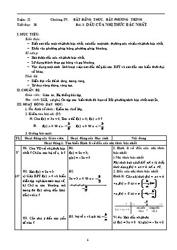 Giáo án Giải tích 11 - Tiết 38, Bài 3: Dấu của nhị thức bậc nhất