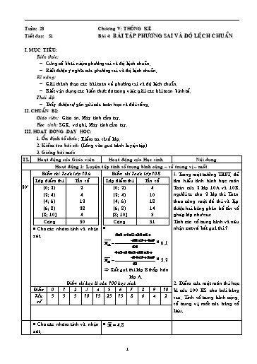 Giáo án Giải tích 11 - Tiết 51, Bài 4: Phương sai và độ lệch chuẩn