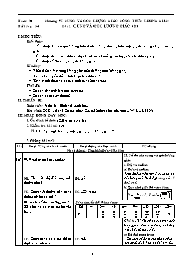 Giáo án Giải tích 11 - Tiết 54, Bài 1: Cung và góc lượng giác