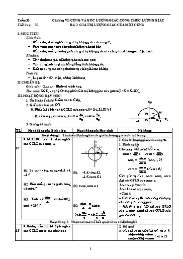 Giáo án Giải tích 11 - Tiết 55, Bài 2: Giá trị lượng giác của 1 cung
