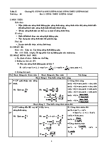 Giáo án Giải tích 11 - Tiết 58, Bài 3: Công thức lượng giác