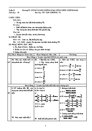 Giáo án Giải tích 11 - Tiết 59, Bài: Ôn tập chương VI