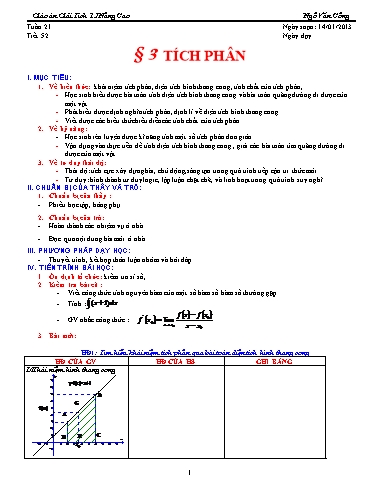 Giáo án Giải tích 12 nâng cao - Tiết 52, Bài 3: Tích phân - Ngô Văn Công