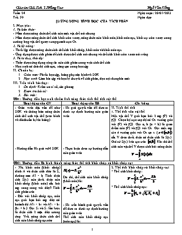 Giáo án Giải tích 12 nâng cao - Tiết 59, Bài 3: Ứng dụng hình học của tích phân - Ngô Văn Công