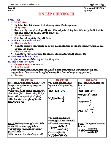 Giáo án Giải tích 12 nâng cao - Tiết 62, Bài: Ôn tập chương III - Ngô Văn Công