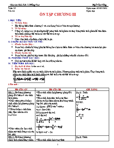 Giáo án Giải tích 12 nâng cao - Tiết 63, Bài: Ôn tập chương III - Ngô Văn Công