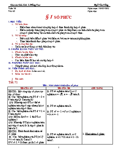 Giáo án Giải tích 12 nâng cao - Tiết 65, Bài 1: Số phức - Ngô Văn Công