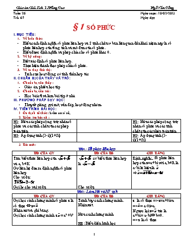 Giáo án Giải tích 12 nâng cao - Tiết 67, Bài 1: Số phức - Ngô Văn Công