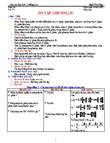 Giáo án Giải tích 12 nâng cao - Tiết 77, Bài: Ôn tập chương IV - Ngô Văn Công