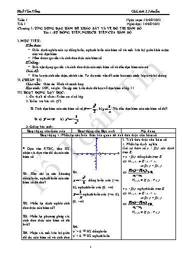 Giáo án Giải tích 12 - Tiết 1, Bài 1: Sự đồng biến, nghịch biến của hàm số - Ngô Văn Công