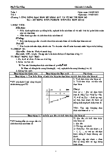 Giáo án Giải tích 12 - Tiết 2, Bài 1: Sự đồng biến, nghịch biến của hàm số - Ngô Văn Công