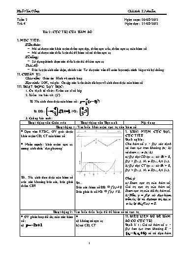 Giáo án Giải tích 12 - Tiết 4, Bài 2: Cực trị của hàm số - Ngô Văn Công
