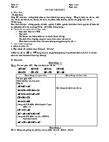 Giáo án Hình học 10 nâng cao - Tiết 13: Ôn tập chương I