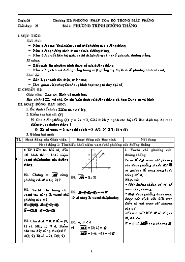 Giáo án Hình học 10 - Tiết 29, Bài 1: Phương trình đường thẳng