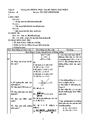 Giáo án Hình học 10 - Tiết 40: Ôn tập chương III