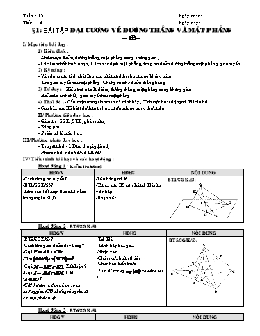 Giáo án Hình học 11 - Tiết 14, Bài 1: Bài tập Đại cương về đường thẳng và mặt phẳng