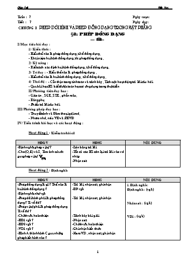 Giáo án Hình học 11 - Tiết 7, Bài 8: Phép đồng dạng
